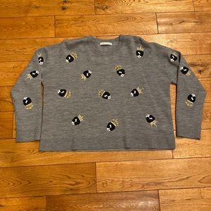 Alice + Olivia Appliqué Sweater, L, Grey, hardly worn
